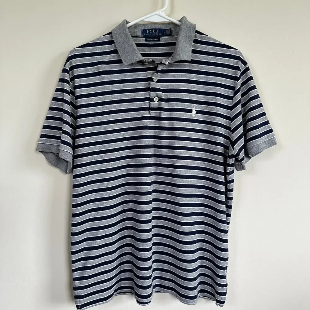 POLO Ralph Lauren Custom Slim Fit Stripe Short Sleeve Shirt Men's LARGE Grey - Picture 1 of 10